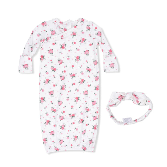 Pink Rosettes Gown with Headband