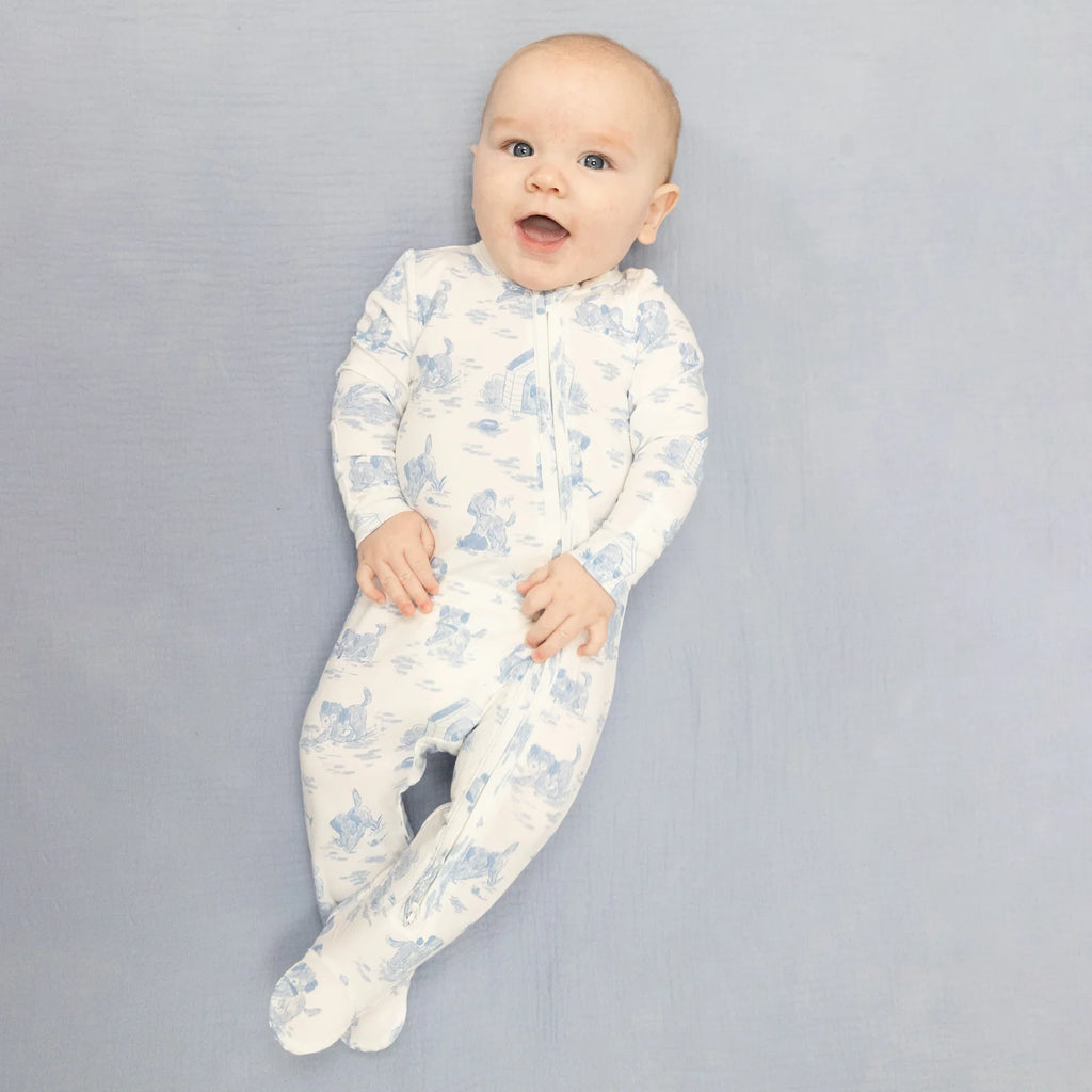 Puppy Toile Blue Footie