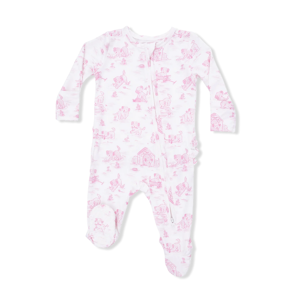 Puppy Toile Pink Ruffle Footie
