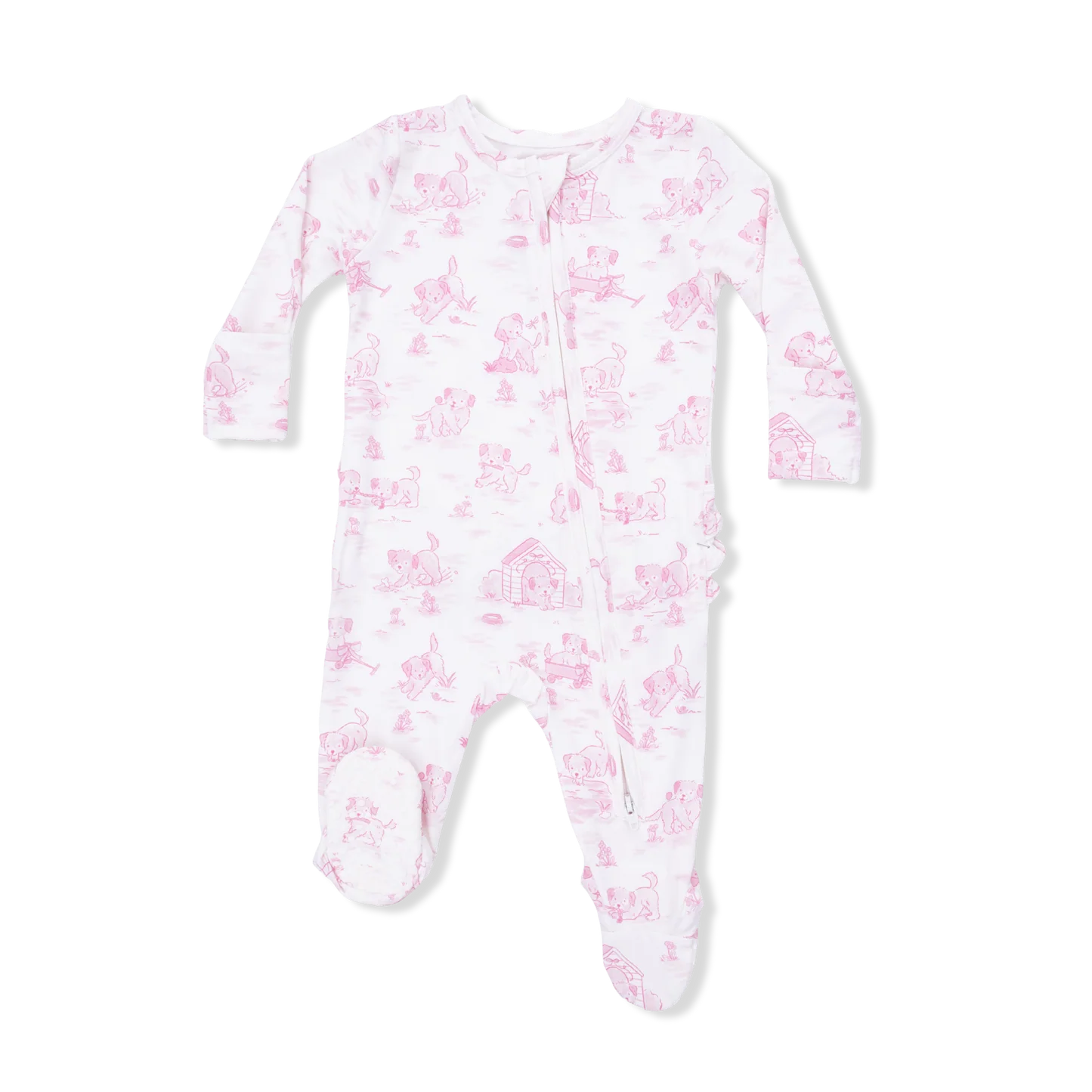 Puppy Toile Pink Ruffle Footie
