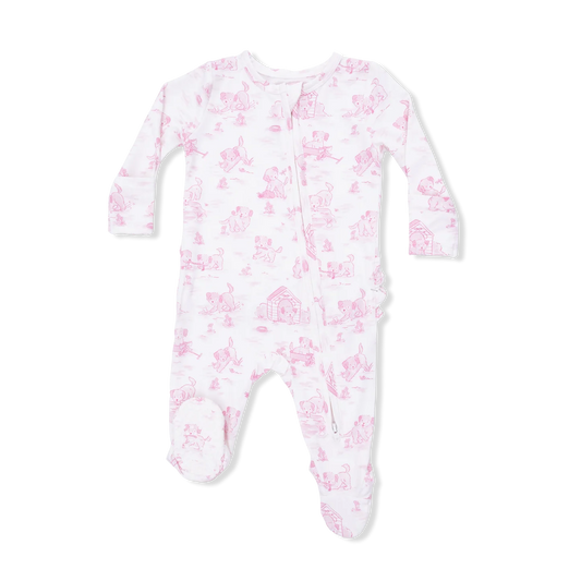 Puppy Toile Pink Ruffle Footie