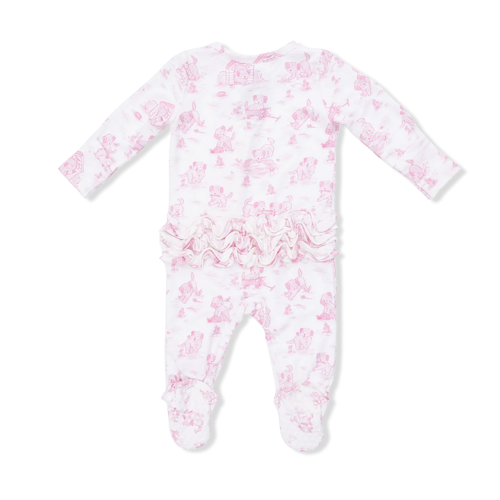 Puppy Toile Pink Ruffle Footie