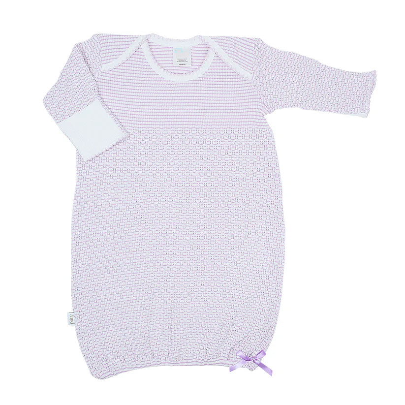 Lavender Paty Knit Solid Color Overlap Shoulder Gown