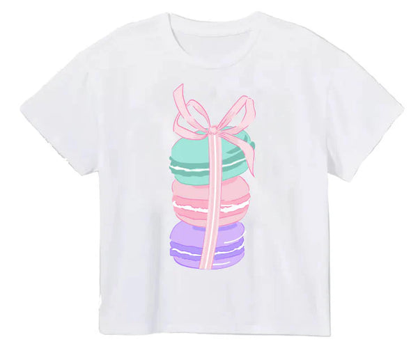 Macaroon Screen Print on White Boxy Tee