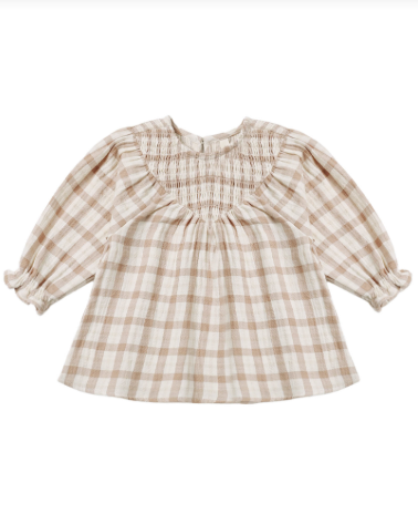 RUSTIC PLAID GIRLS V SMOCKED DRESS