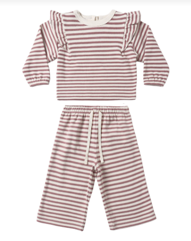 RUFFLE COZY KIDS SET MULBERRY STRIPE