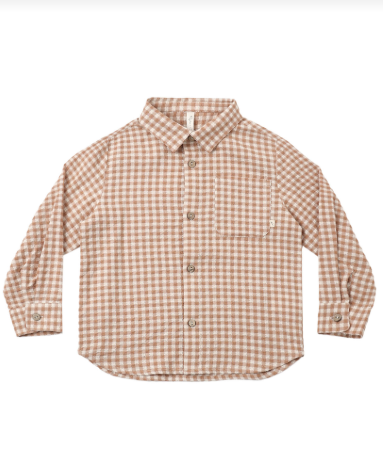 COLLARED BOYS LONG SLEEVE SHIRT FAWN GINGHAM