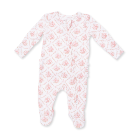 Rose Bow Lattice Ruffle Back Zipper Footie