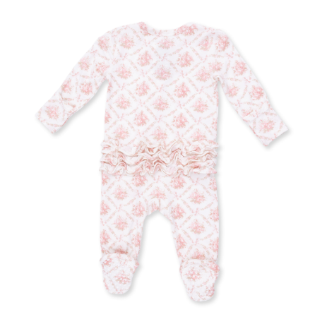 Rose Bow Lattice Ruffle Back Zipper Footie