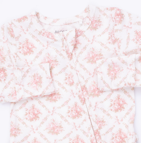 Rose Bow Lattice Ruffle Back Zipper Footie