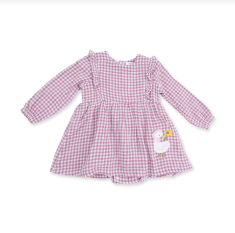 Berry Gingham - Long Sleeve Ruffle Bubble With Skirt