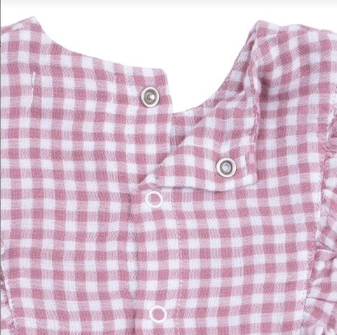 Berry Gingham - Long Sleeve Ruffle Bubble With Skirt