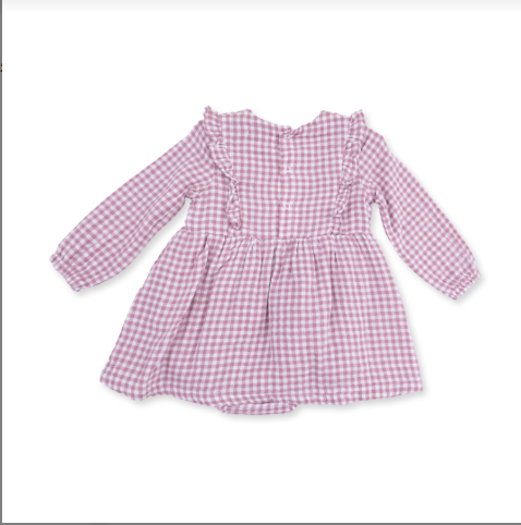 Berry Gingham - Long Sleeve Ruffle Bubble With Skirt