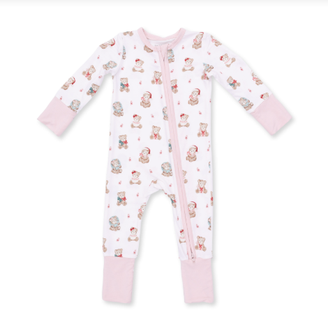 Christmas Teddy Bears Pink Convertible Romper