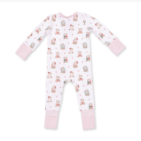 Christmas Teddy Bears Pink Convertible Romper
