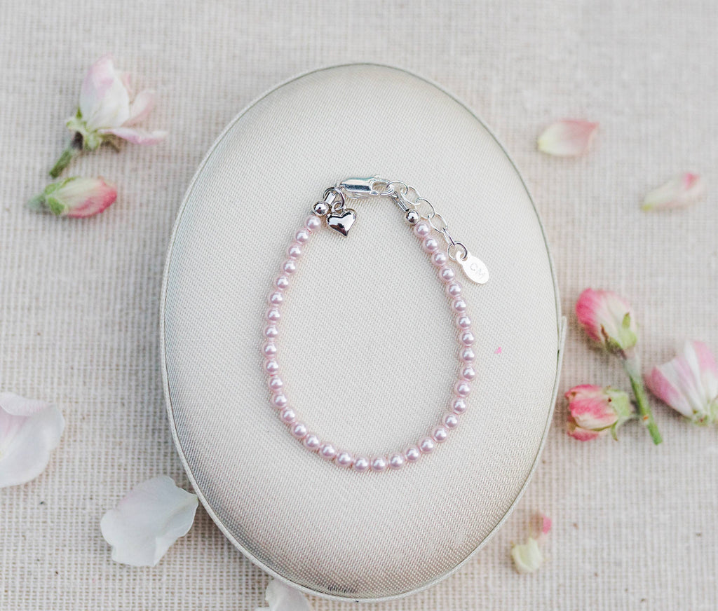 Girls Sterling Silver Dainty Pink Pearl Bracelet Baby Gift