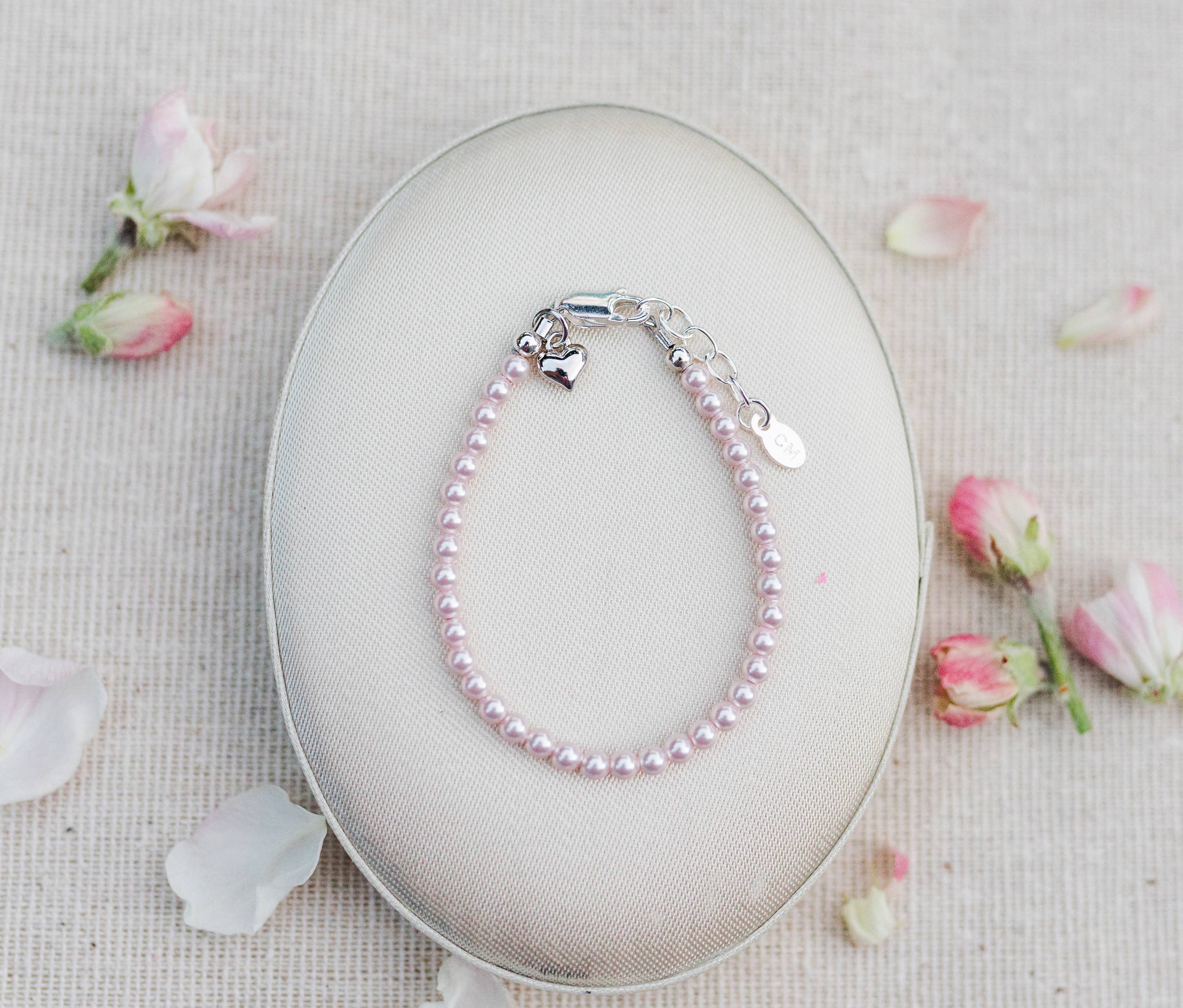 Girls Sterling Silver Dainty Pink Pearl Bracelet Baby Gift