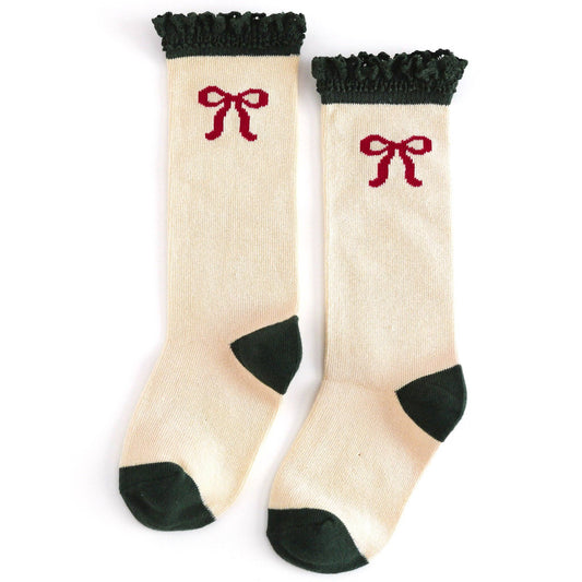 Vanilla Bow Lace Top Knee High Socks