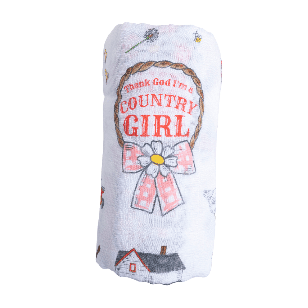 Country Girl Muslin Swaddle Receiving Blanket Breathable and Lightweight