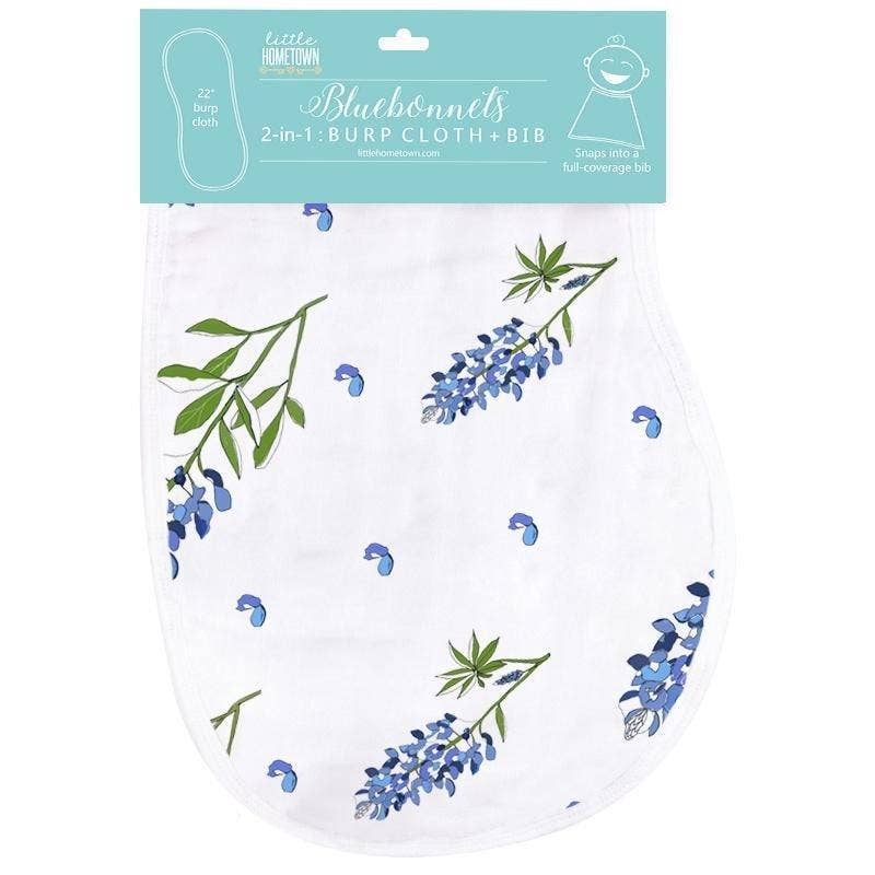Bluebonnets Baby Burp Cloth and Bib 2 in 1  Soft Bamboo Organic Cotton Combo