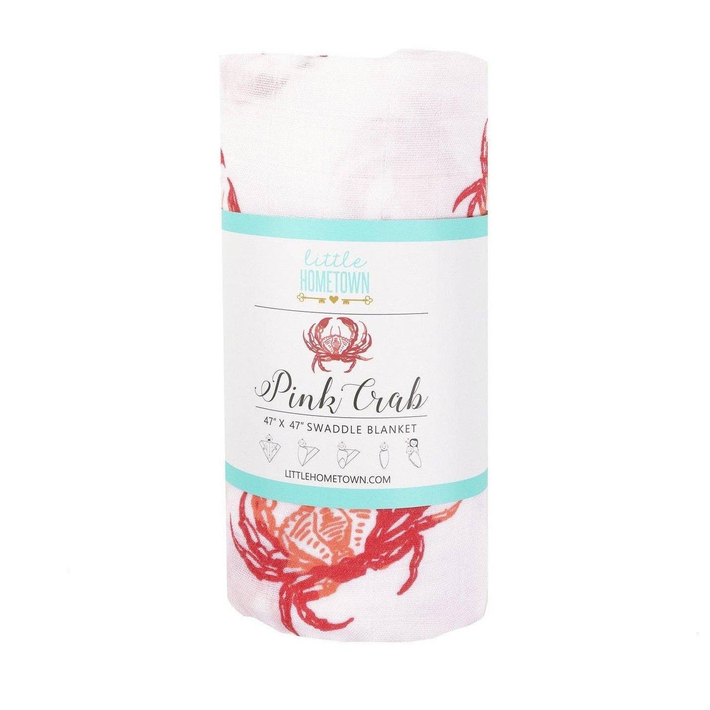 Pink Crab Baby Muslin Swaddle Receiving Blanket Made to Grow with Your Little One