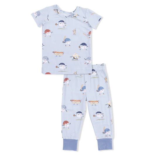 Baseballs Playing Baseball  Short Sleeve Loungewear Set