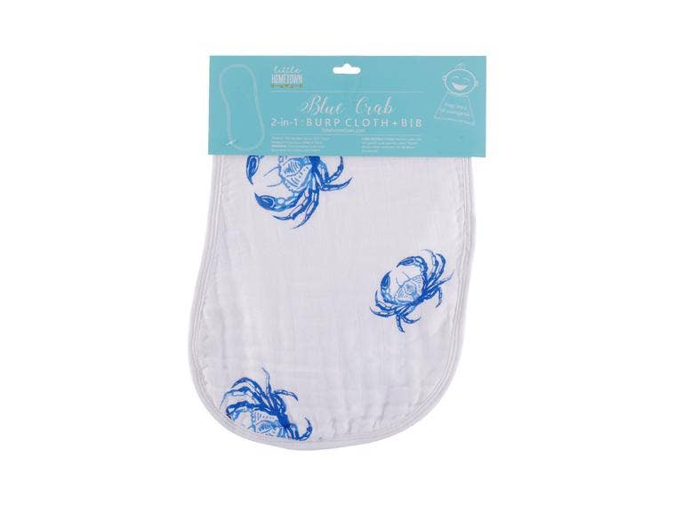 Blue Crab Baby Burp Cloth and Bib 2 in 1  Absorbent and Gentle on Newborn Skin