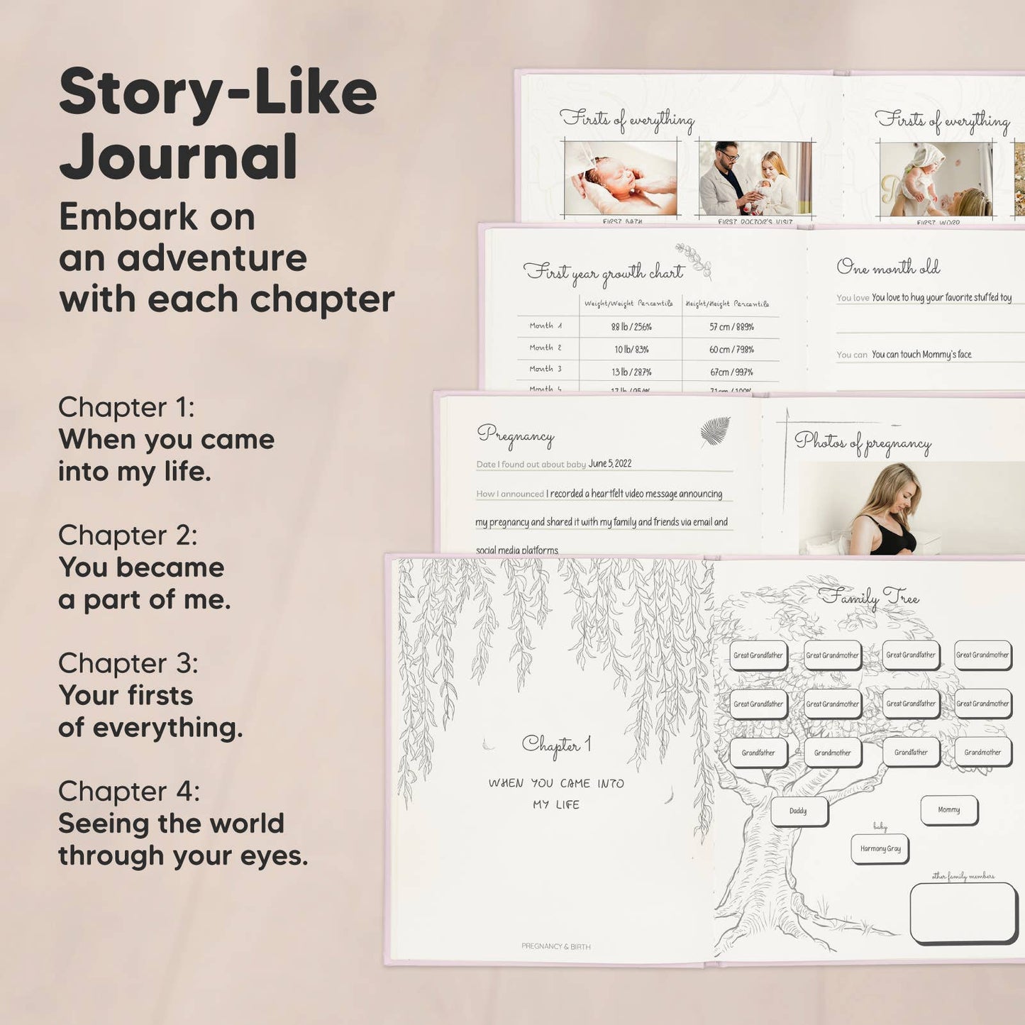 KeaBabies SKETCH Baby First Years Memory Book (Mist Pink)