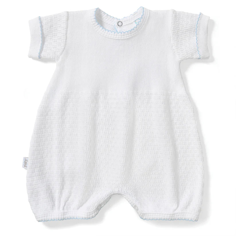 White with Blue Trim Paty Knit Straight Hem Bubble