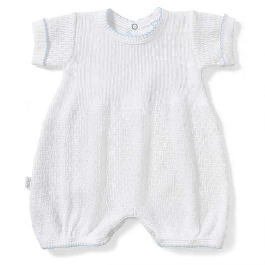White with Blue Trim Paty Knit Straight Hem Bubble