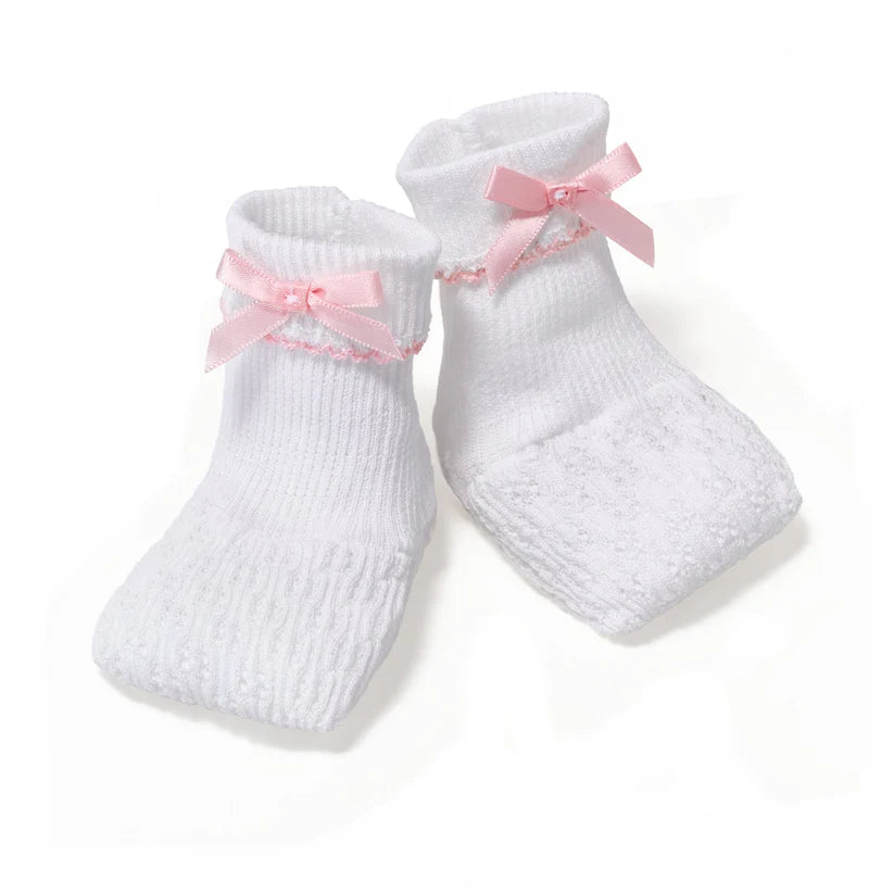 White Knit Booties with Pink Bow