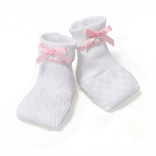 White Knit Booties with Pink Bow