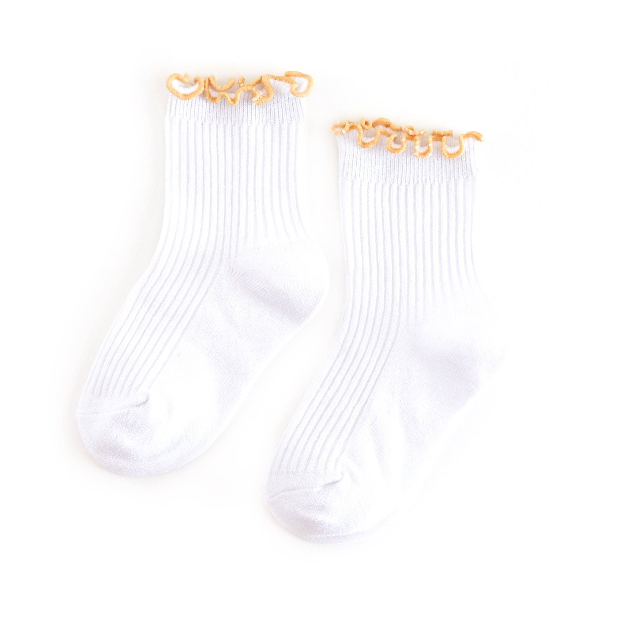 Ribbed Lettuce Trim Midi Socks - White/Sunshine