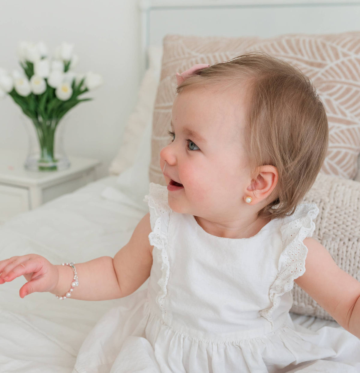 Sterling Silver Pink and White Pearl Baby Bracelet for Girls