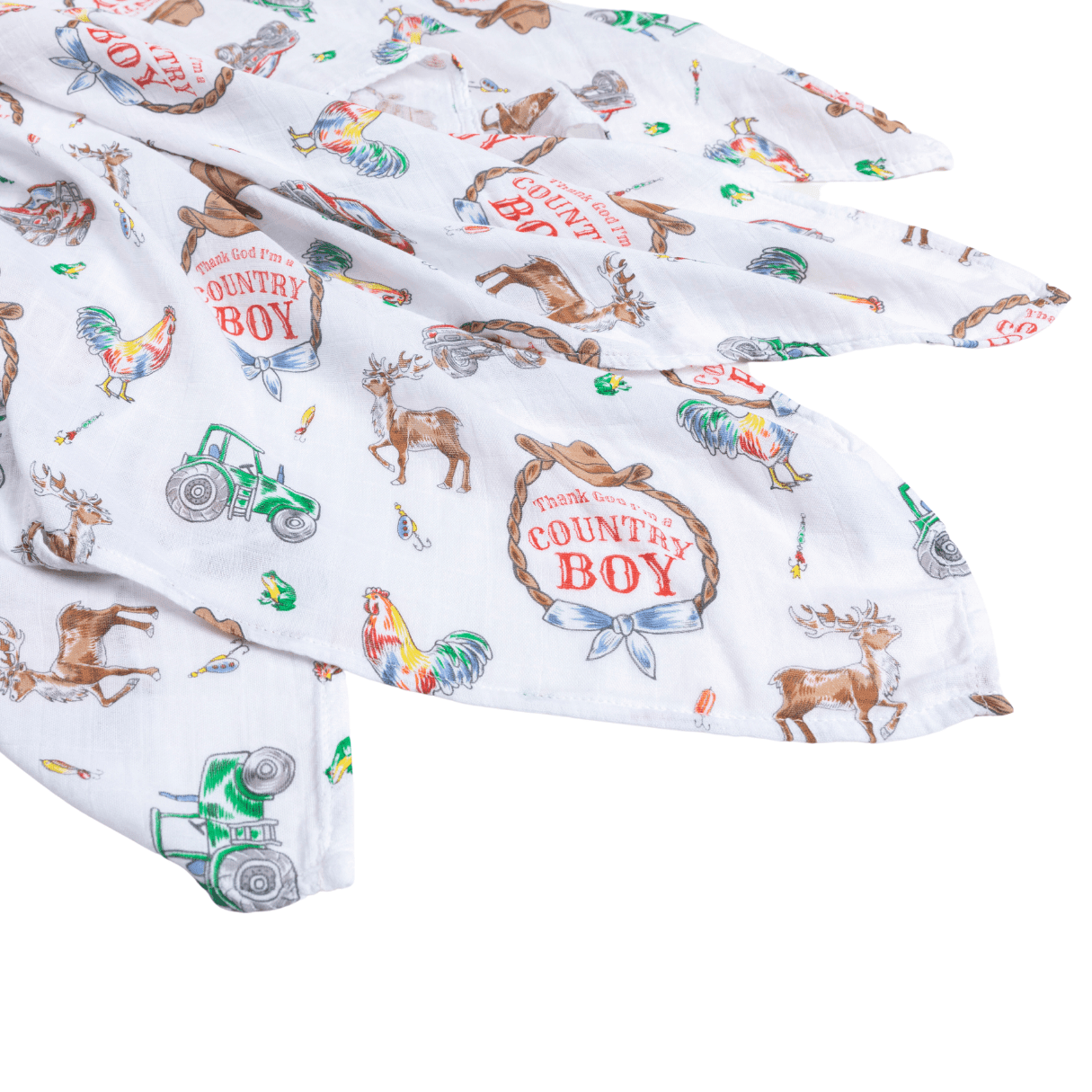 Country Boy Muslin Swaddle Receiving Blanket Soft Bamboo Cotton Blend