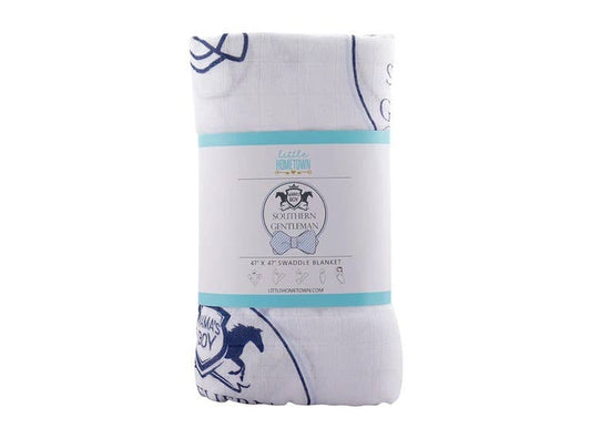 Southern Gentleman Baby Boy Muslin Swaddle Receiving Blanket Breathable and Lightweight