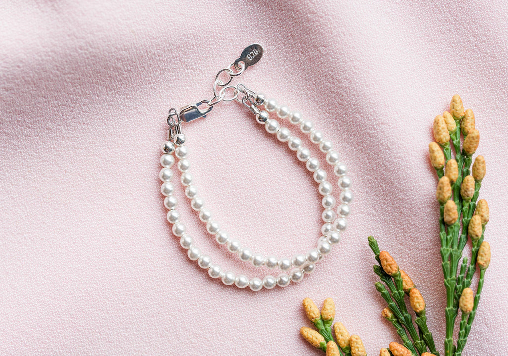 Girls Sterling Silver Double-Strand Kids Pearl Bracelet