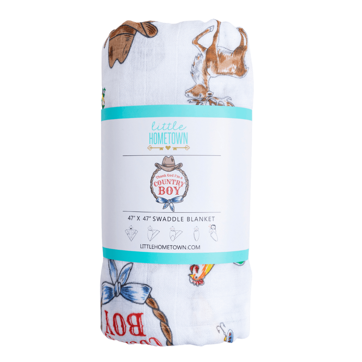 Country Boy Muslin Swaddle Receiving Blanket Soft Bamboo Cotton Blend