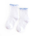 Ribbed Lettuce Trim Midi Socks - White/Bluebell