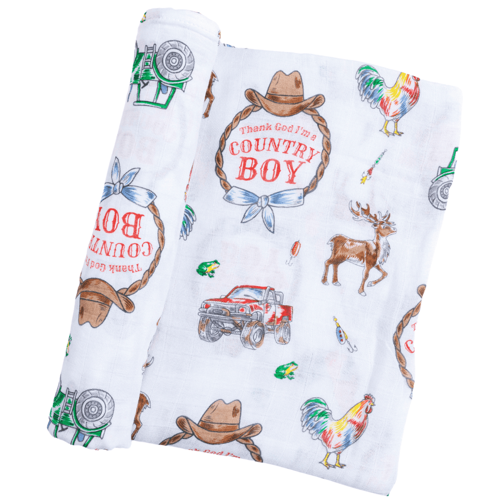 Country Boy Muslin Swaddle Receiving Blanket Soft Bamboo Cotton Blend