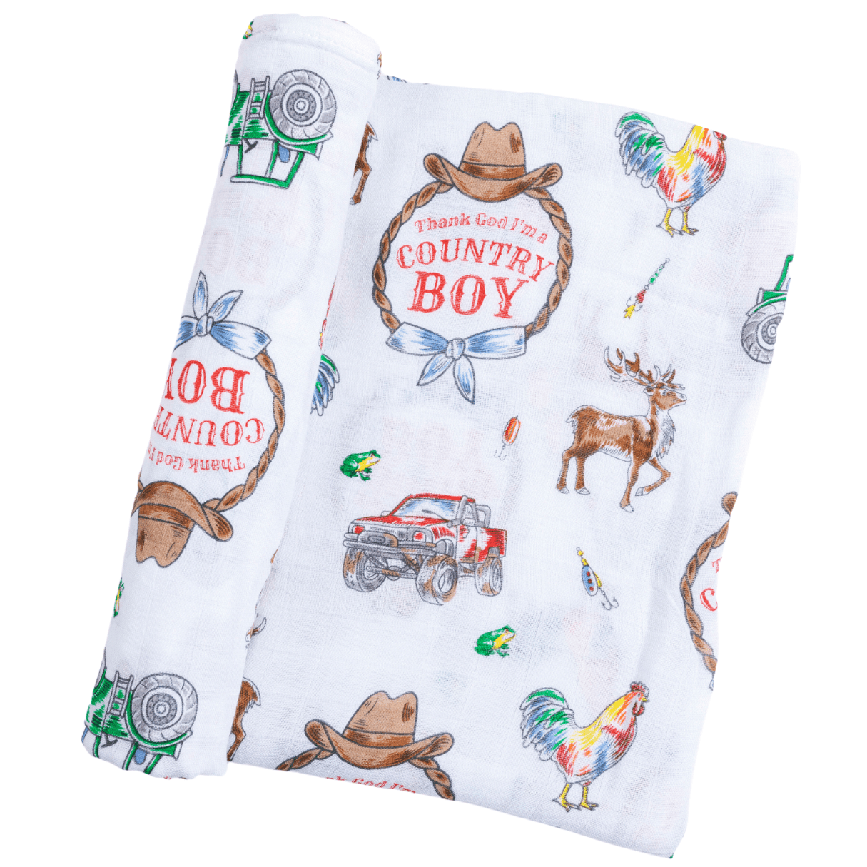 Country Boy Muslin Swaddle Receiving Blanket Soft Bamboo Cotton Blend