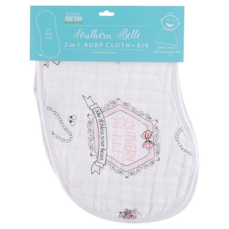 Southern Bell Baby Burp Cloth and Bib 2 in 1  Everyday Feeding Essential