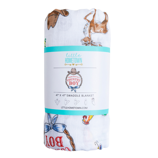 Country Boy Muslin Swaddle Receiving Blanket Soft Bamboo Cotton Blend