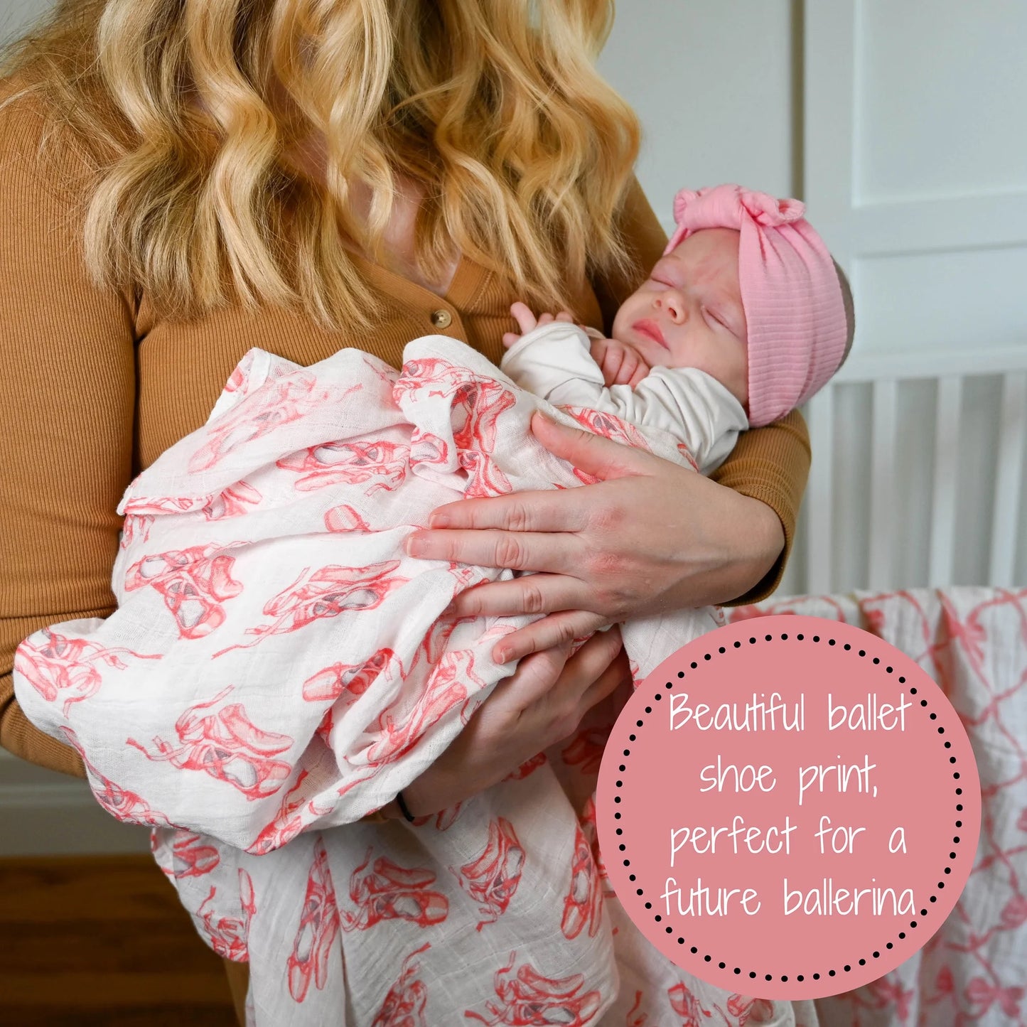 Pink Ballet Shoe Baby Muslin Swaddle Blanket