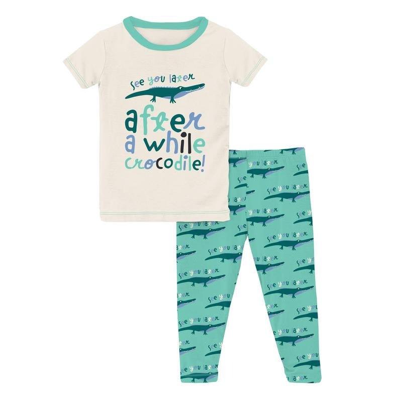 Glass Later Alligator Boy's Print Bamboo Short Sleeve Graphic Tee Pajama Set