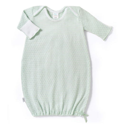 Mint Paty Knit Solid Color Overlap Shoulder Gown
