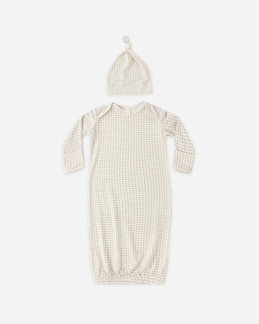 Oat Gingham Gown with Hat
