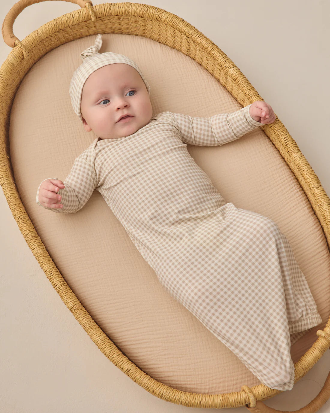 Oat Gingham Gown with Hat