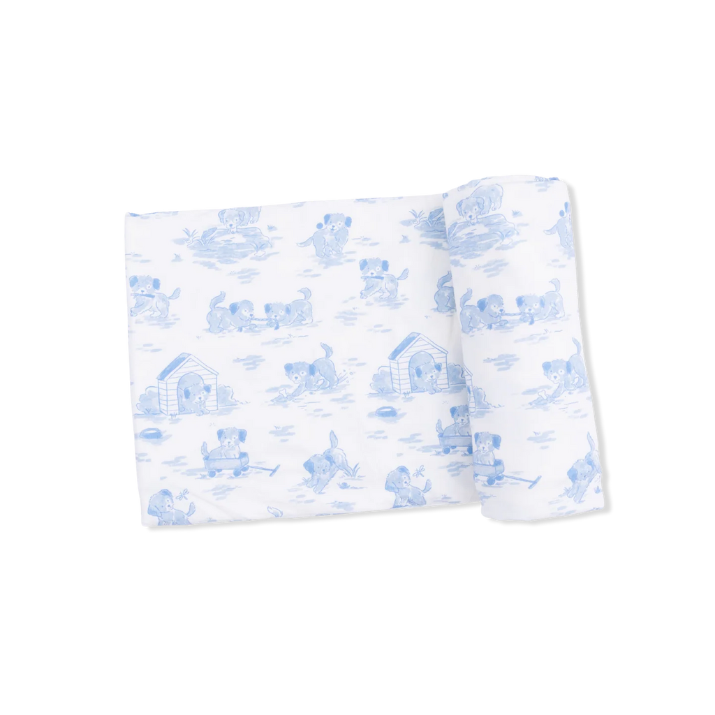 Puppy Toile Blue Swaddle