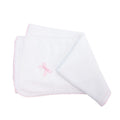 White Knit Swaddle Blanket with Pink Trim